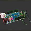 Blue Arduino Uno Circuit Board With Electronic Components USB Interface And Connecting Wires