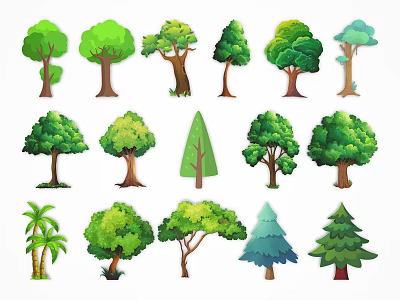 Cartoon Tree Beauty Old Tree Wood Spring Green Plant Green Plant 2D Silhouette 3d model