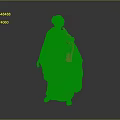Classical Female 3D Model Statue In Red Robe With Green Turban Holding Amphora