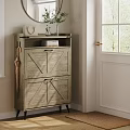 Stylish Entryway With Gray Cabinet Round Mirror Books Vase Umbrella And Green Plant