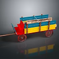 Vintage Wooden Cart With Blue Yellow Red Body And Spoked Wheels