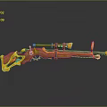 3D Rendered Orange Brown Sniper Rifle With Decorative Design And Scope Attachment
