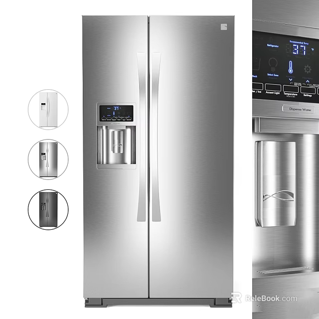 Modern Stainless Steel Kitchen Refrigerator With Double Door Design Ice Maker And Water Dispenser 3d model 