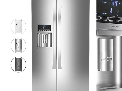 Modern Stainless Steel Kitchen Refrigerator With Double Door Design Ice Maker And Water Dispenser 3d model