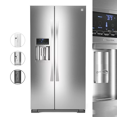 Modern Stainless Steel Kitchen Refrigerator With Double Door Design Ice Maker And Water Dispenser 3d model