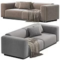 Modern Gray Fabric Two Seater Sofa With Soft Pillows And Cozy Throw Blanket 3d model