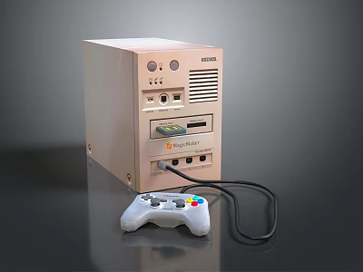 Rose Gold Retro Gaming Console With Connected White Game Controller 3d model