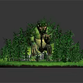 Fantasy Game Movie Character Green Forest Guardian Surrounded by Tall Pine Trees in Lush Woodland