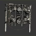 Mechanical Engine Parts Arranged In Metal Tray With Carbon Fiber Base
