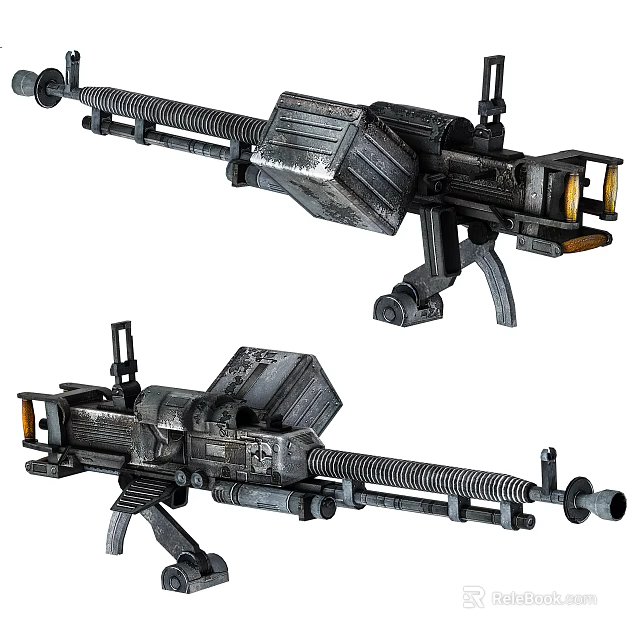 Vintage Mechanical Machine Gun With Detailed Metallic Retro Design And Metal Structure 3d model 