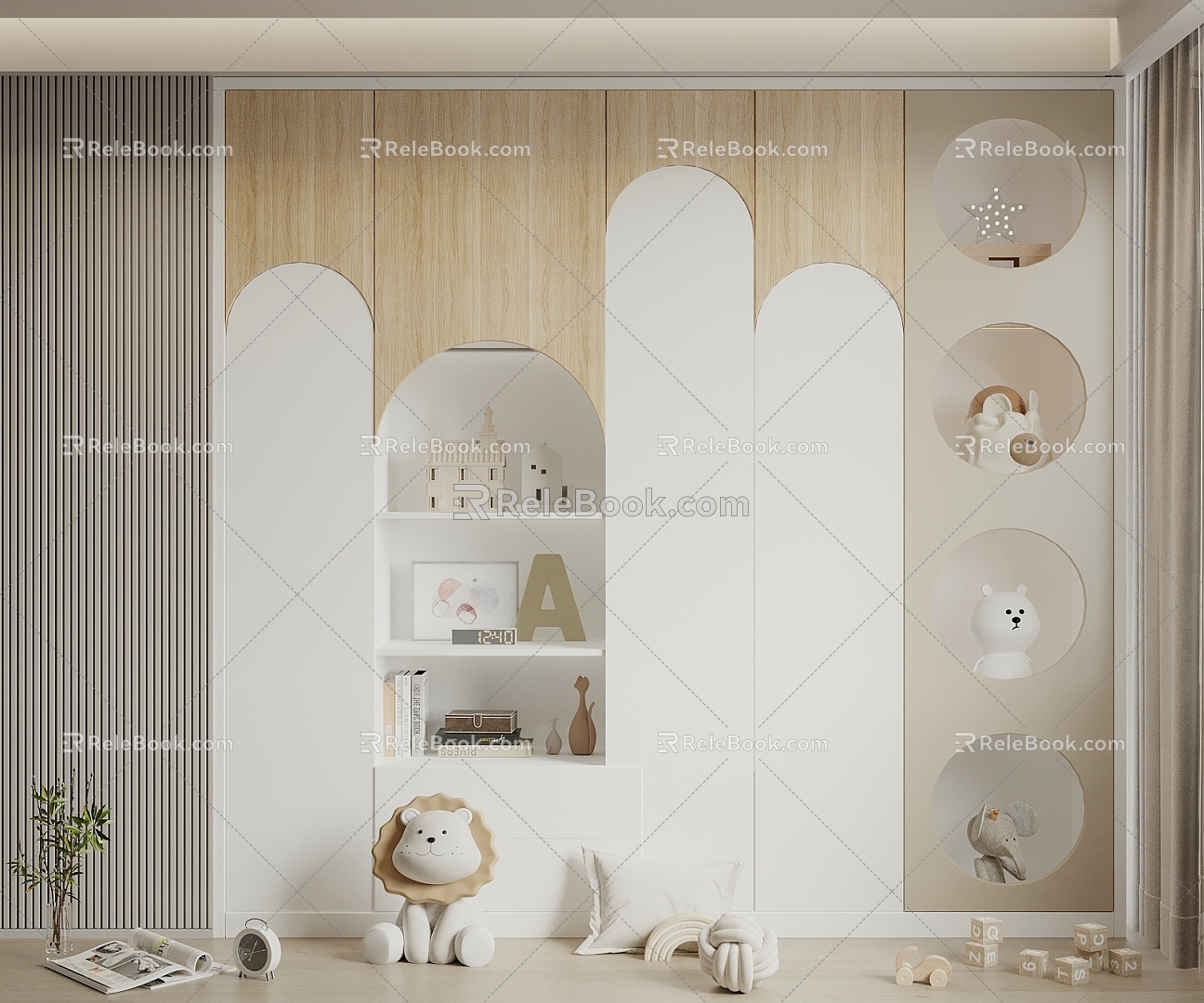 Cream Style Children's Decorative Cabinet Storage Cabinet Children's Products Ornaments 3d model