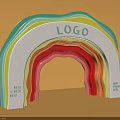 Multicolored Layered Rainbow Archway with Top Logo and Side Decorative Text in Modern Design