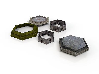 Stone Textured Scene Components With Various Shapes And Mossy Green Accents 3d model