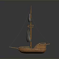 Wooden Sailboat Model With White Sails And Detailed Hull Structure Design