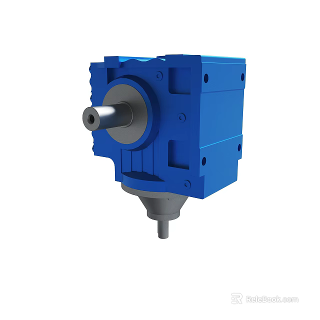 Blue Mechanical Gearbox Component With Square Housing Metal Shaft And Conical Base 3d model 