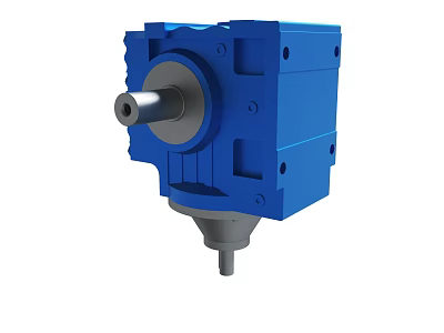 Blue Mechanical Gearbox Component With Square Housing Metal Shaft And Conical Base 3d model