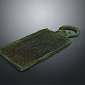 Ancient Bronze Carved Sculpture With Rectangular Grid Pattern And Loop Handle