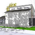 Modern Single Family Home With White Exterior Black Windows Patio Railing And Green Lawn