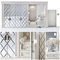 Elegant White Shoe Cabinet With Diamond Pattern Design In Modern Home Interior 3d model