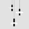 Modern Minimalist Pendant Lights With Black Metal Frames And White Shades Hanging In Interior Space