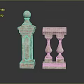 Scenic Landscape Featuring Beige Stone Balustrade Pillars With Spherical Top Decorative Posts And Reflection 3d model