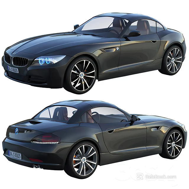 Luxury Black Convertible Sports Car Front and Rear View Design Features Details 3d model 