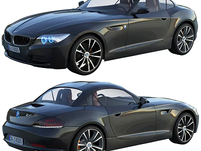 Luxury Black Convertible Sports Car Front and Rear View Design Features Details 3d model