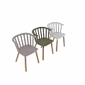 Modern Olive White Beige Stools with Wooden Legs and Slatted Backrest Design