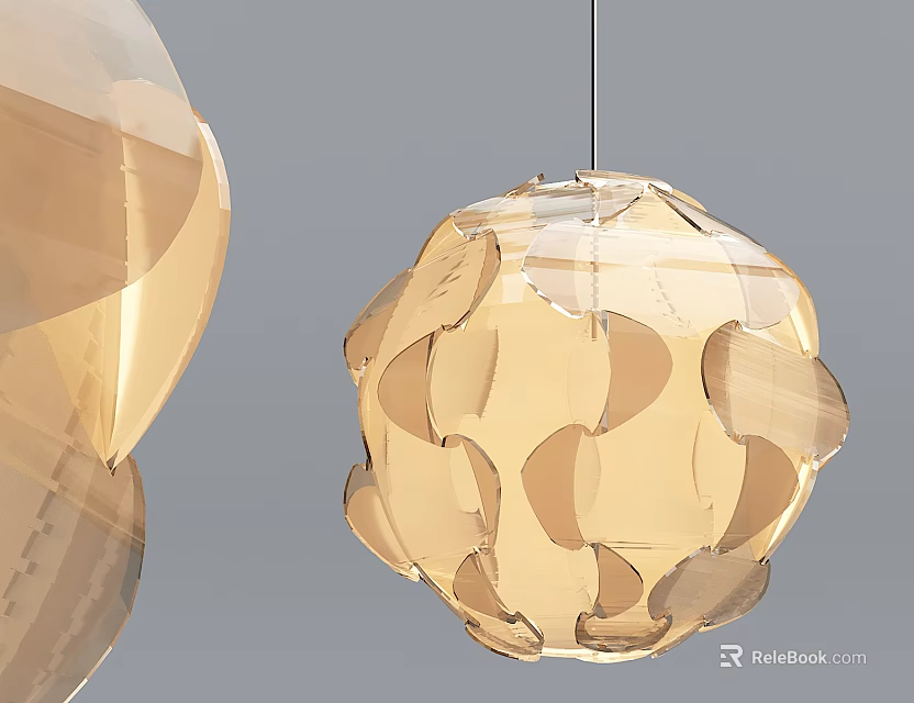 Golden Spherical Chandelier With Curved Sheet Structure Against Gray Background 3d model