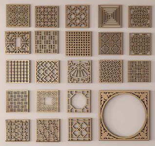 Chinese-style openwork window openwork window grilles pane retro window 3d model