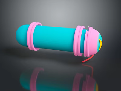 Cute Blue Pink Caterpillar Toy With Pink Rings And Yellow Eyes 3d model