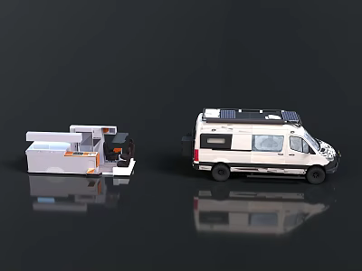 White Van With Solar Panels And Detachable Kitchen Module Extension 3d model
