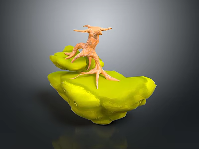 Artistic Decorative Design With Orange Wooden Sculpture On Yellow Stone Base 3d model