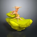 Artistic Decorative Design With Orange Wooden Sculpture On Yellow Stone Base
