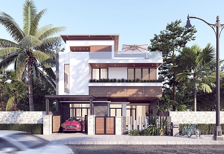 Modern single-family villa exterior 3d model