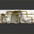 White Panel With Yellow Pipes Green Stains Red Device Metal Frame And Water Droplets