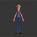 3D Cartoon Man with Blue T-shirt Blue Pants and Red Shoes Standing on Gray Background