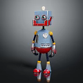Vintage Cartoon Toy Robot With Blue Body Red Chest Yellow Joints Antenna And Round Eyes