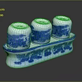 Blue And White Ceramic Seasoning Set With Three Bottles And Dragon Pattern Tray