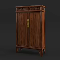 Chinese Traditional Wooden Cabinet Featuring Carved Top Double Doors And Wooden Legs