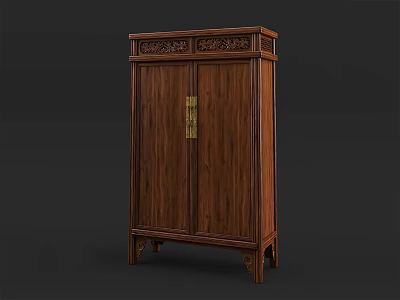 Chinese Traditional Wooden Cabinet Featuring Carved Top Double Doors And Wooden Legs 3d model
