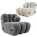 Modern Single Sofa With Rounded Lines Brass Studs And Spherical Pillow In Neutral Tones 3d model