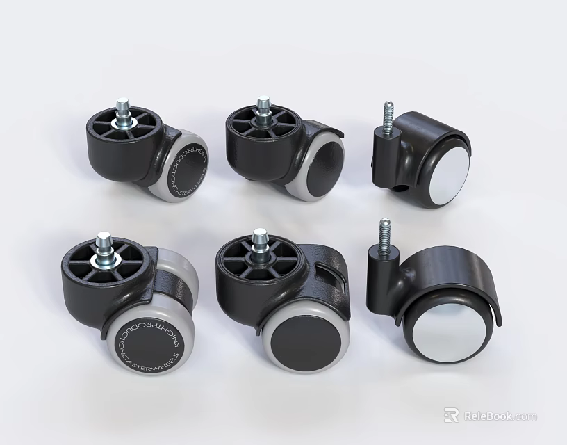 Black Furniture Casters With Swivel Wheels And Brake Mechanism For Replacement 3d model 