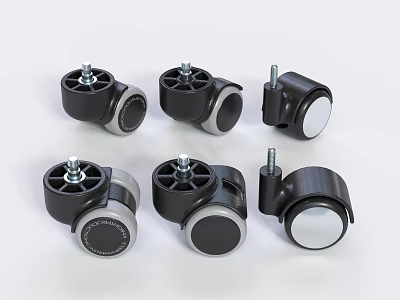 Black Furniture Casters With Swivel Wheels And Brake Mechanism For Replacement 3d model