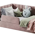 Cozy Kids Bed with Upholstered Headboard Star Rabbit Pillows and Blankets