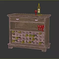 Wooden Wine Cabinet With Drawer And Countertop For Wine Bottle And Glass Storage