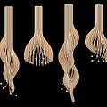 Feather Shaped Hanging Decor With Curved Wooden Structure And Small Beads