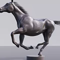 Black Horse Leaping Pose Metal Decorative Sculpture With Round Base Home Ornament