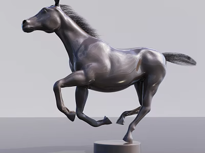 Black Horse Leaping Pose Metal Decorative Sculpture With Round Base Home Ornament 3d model