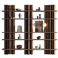 Modern Wooden Bookcase With Shelves Holding Books Vases Bowls And Sculptures
